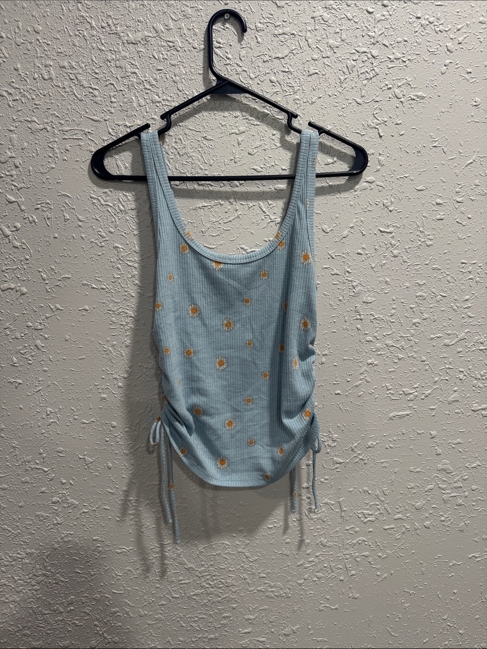 Light Blue Daisy Ribbed Tank with Side Ties